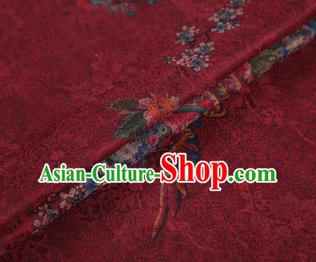 Chinese Traditional Phoenix Peony Pattern Red Silk Fabric Classical Qipao Dress Gambiered Guangdong Gauze