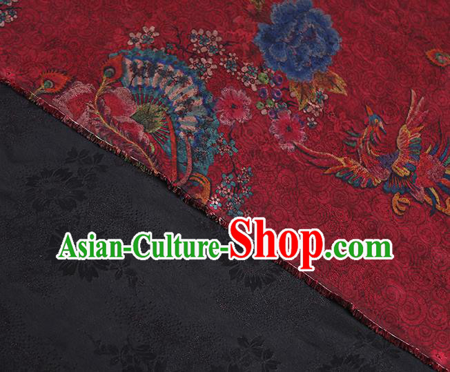 Chinese Traditional Phoenix Peony Pattern Red Silk Fabric Classical Qipao Dress Gambiered Guangdong Gauze