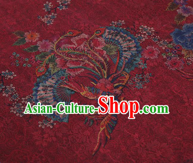 Chinese Traditional Phoenix Peony Pattern Red Silk Fabric Classical Qipao Dress Gambiered Guangdong Gauze