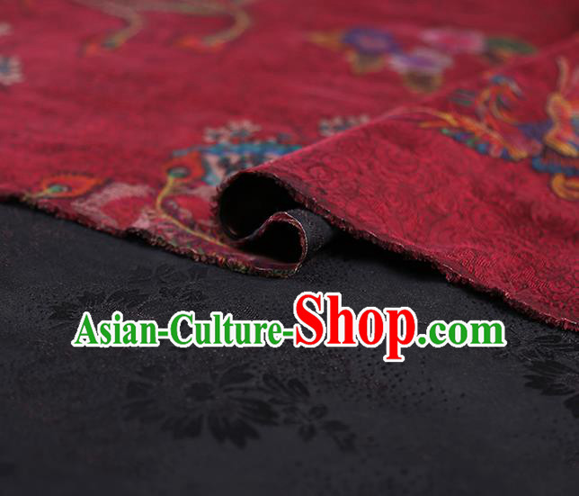 Chinese Traditional Phoenix Peony Pattern Red Silk Fabric Classical Qipao Dress Gambiered Guangdong Gauze