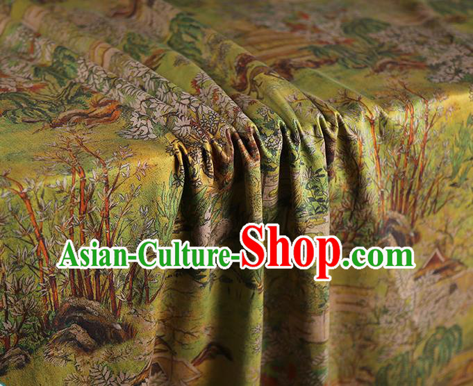 Chinese Traditional Light Green Silk Fabric Classical Qipao Dress Material Gambiered Guangdong Gauze