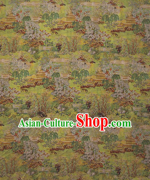 Chinese Traditional Light Green Silk Fabric Classical Qipao Dress Material Gambiered Guangdong Gauze