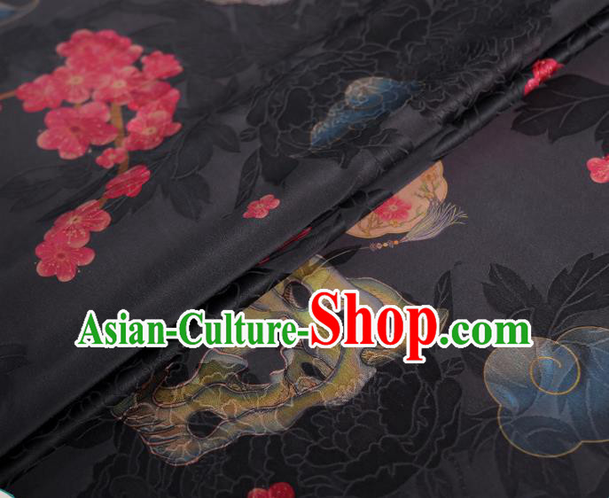 Chinese Traditional Cheongsam Silk Fabric Classical Black Gambiered Guangdong Gauze Material