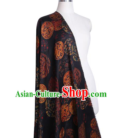 Chinese Traditional Cheongsam Gambiered Guangdong Gauze Material Classical Dragon Pattern Black Silk Fabric