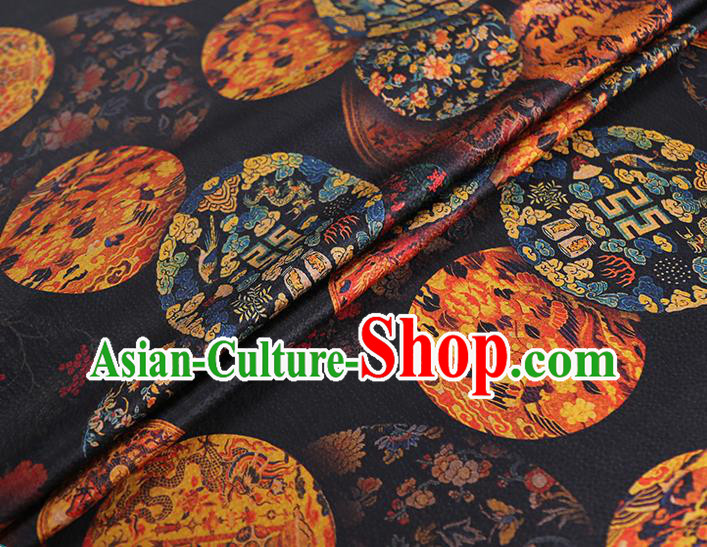 Chinese Traditional Cheongsam Gambiered Guangdong Gauze Material Classical Dragon Pattern Black Silk Fabric