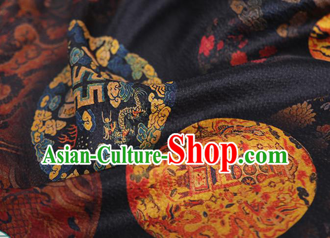 Chinese Traditional Cheongsam Gambiered Guangdong Gauze Material Classical Dragon Pattern Black Silk Fabric