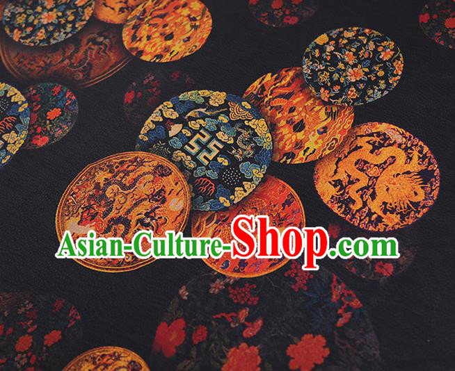 Chinese Traditional Cheongsam Gambiered Guangdong Gauze Material Classical Dragon Pattern Black Silk Fabric