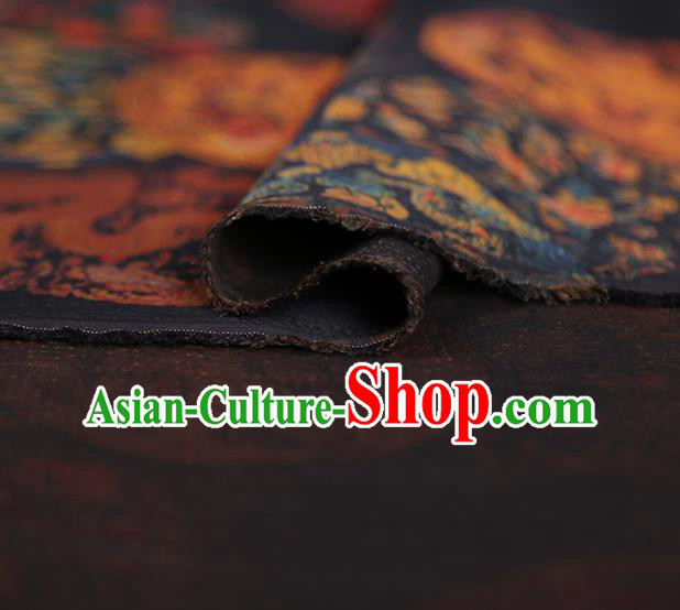 Chinese Traditional Cheongsam Gambiered Guangdong Gauze Material Classical Dragon Pattern Black Silk Fabric