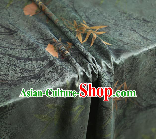 Chinese Traditional Cheongsam Green Gambiered Guangdong Gauze Material Classical Bamboo Leaf Pattern Silk Fabric