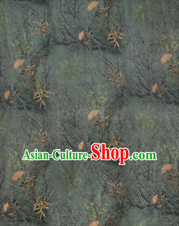 Chinese Traditional Cheongsam Green Gambiered Guangdong Gauze Material Classical Bamboo Leaf Pattern Silk Fabric