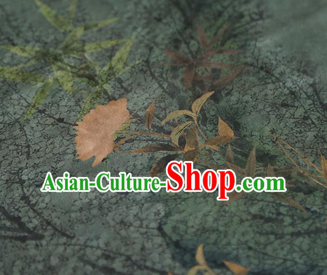 Chinese Traditional Cheongsam Green Gambiered Guangdong Gauze Material Classical Bamboo Leaf Pattern Silk Fabric