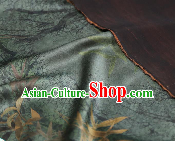 Chinese Traditional Cheongsam Green Gambiered Guangdong Gauze Material Classical Bamboo Leaf Pattern Silk Fabric