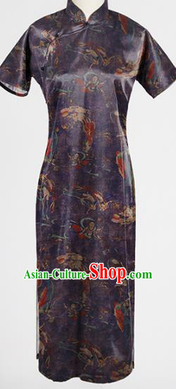 Chinese Classical Flying Goddess Pattern Silk Fabric Traditional Cheongsam Purple Brocade Material