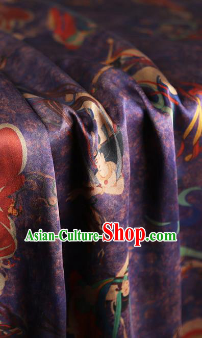Chinese Classical Flying Goddess Pattern Silk Fabric  Traditional Cheongsam Purple Brocade Material