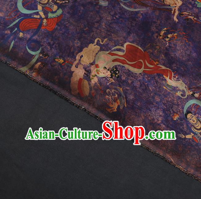 Chinese Classical Flying Goddess Pattern Silk Fabric  Traditional Cheongsam Purple Brocade Material