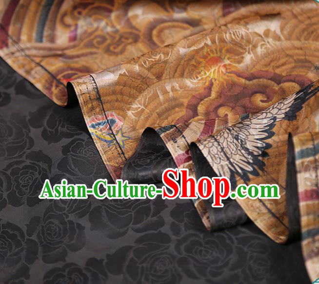Chinese Classical Wave Cranes Pattern Silk Fabric Traditional Cheongsam Ginger Brocade Material Tapestry