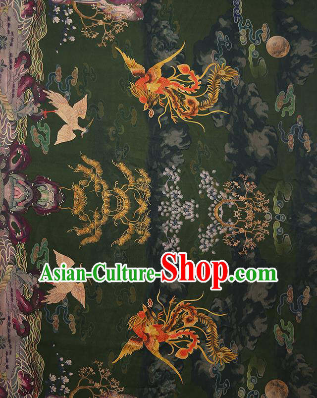 China Classical Deep Green Gambiered Guangdong Gauze Cheongsam Drapery Traditional Silk Fabric