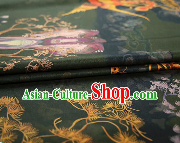 China Classical Deep Green Gambiered Guangdong Gauze Cheongsam Drapery Traditional Silk Fabric