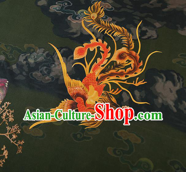 China Classical Deep Green Gambiered Guangdong Gauze Cheongsam Drapery Traditional Silk Fabric