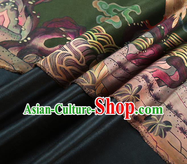 China Classical Deep Green Gambiered Guangdong Gauze Cheongsam Drapery Traditional Silk Fabric
