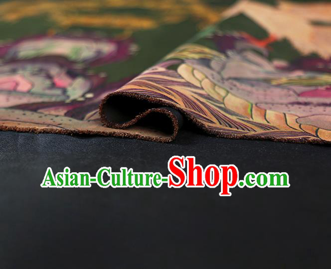 China Classical Deep Green Gambiered Guangdong Gauze Cheongsam Drapery Traditional Silk Fabric
