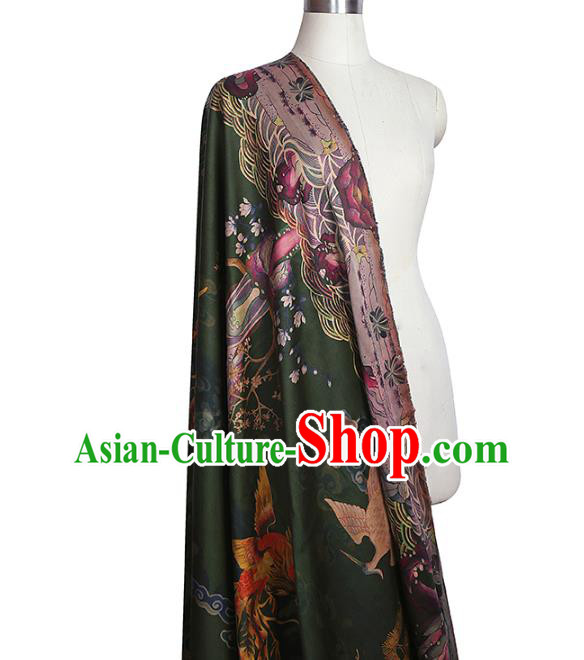 China Classical Deep Green Gambiered Guangdong Gauze Cheongsam Drapery Traditional Silk Fabric