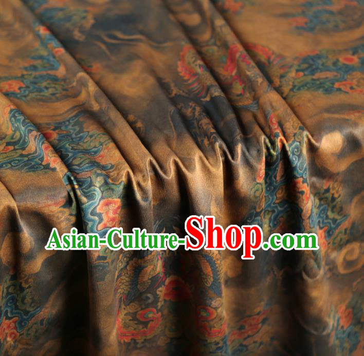 Chinese Classical Phoenix Pattern Brown Silk Fabric Traditional Cheongsam Tapestry Brocade Material