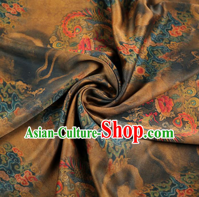 Chinese Classical Phoenix Pattern Brown Silk Fabric Traditional Cheongsam Tapestry Brocade Material