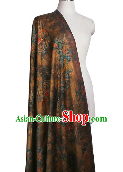 Chinese Classical Phoenix Pattern Brown Silk Fabric Traditional Cheongsam Tapestry Brocade Material