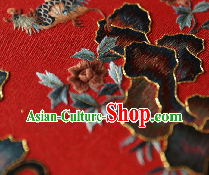 China Traditional Wedding Handmade Embroidered Fans Hanfu Red Silk Fan Ancient Princess Palace Fan