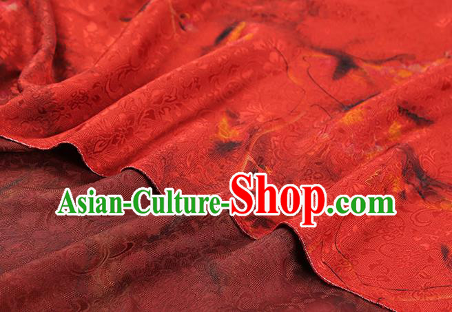 Chinese Silk Drapery Classical Plum Blossom Pattern Red Gambiered Guangdong Gauze Traditional Qipao Dress Fabric