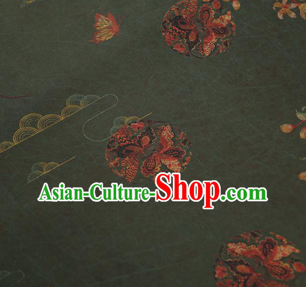 Chinese Traditional Atrovirens Cloth Qipao Dress Gambiered Guangdong Gauze Classical Butterfly Pattern Silk Fabric