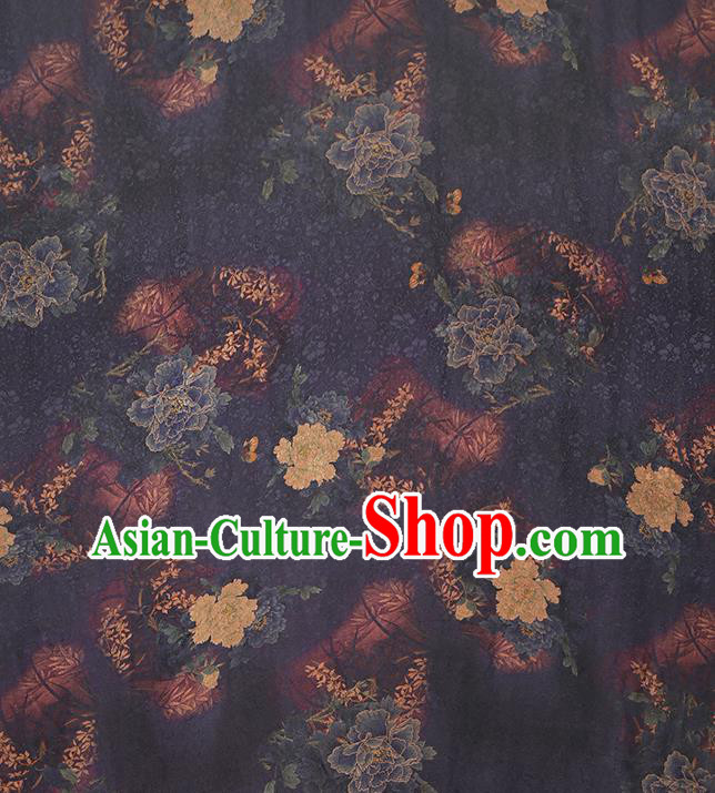 Chinese Traditional Qipao Dress Silk Fabric Classical Peony Pattern Purple Gambiered Guangdong Gauze Drapery