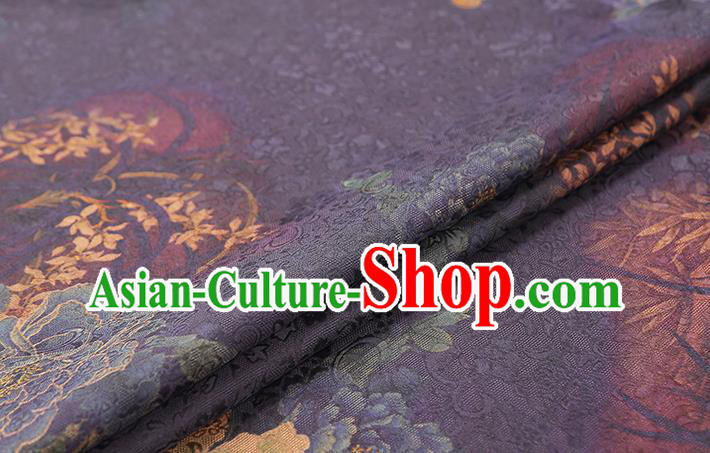 Chinese Traditional Qipao Dress Silk Fabric Classical Peony Pattern Purple Gambiered Guangdong Gauze Drapery