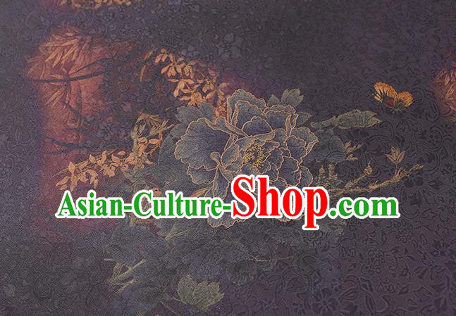 Chinese Traditional Qipao Dress Silk Fabric Classical Peony Pattern Purple Gambiered Guangdong Gauze Drapery