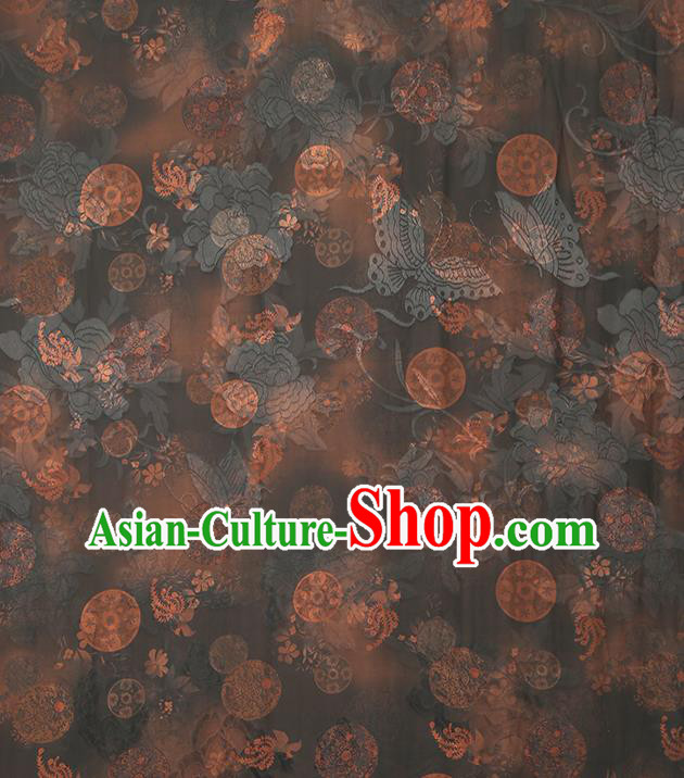 Chinese Classical Butterfly Pattern Gambiered Guangdong Gauze Drapery Traditional Qipao Dress Brown Silk Fabric