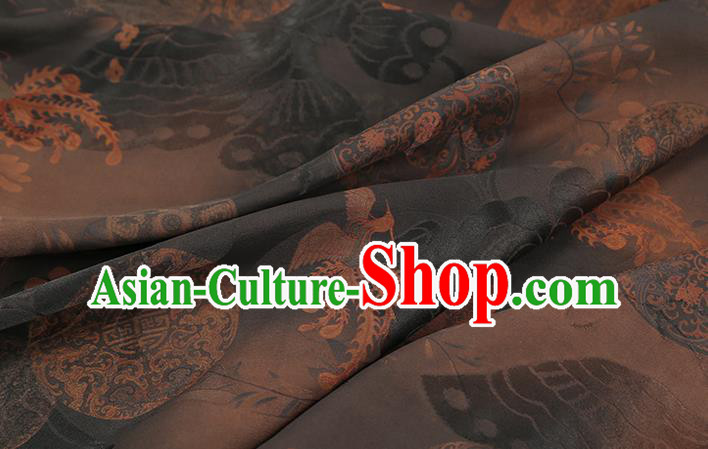 Chinese Classical Butterfly Pattern Gambiered Guangdong Gauze Drapery Traditional Qipao Dress Brown Silk Fabric