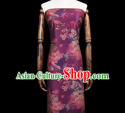 Chinese Traditional Qipao Dress Purple Silk Fabric Classical Lotus Pattern Gambiered Guangdong Gauze Drapery