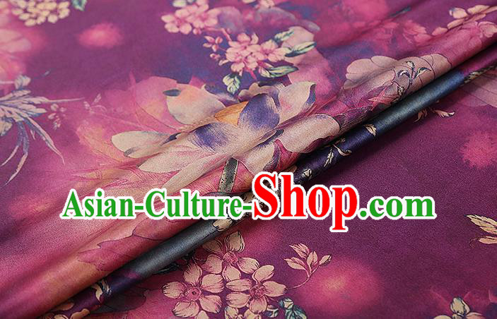 Chinese Traditional Qipao Dress Purple Silk Fabric Classical Lotus Pattern Gambiered Guangdong Gauze Drapery