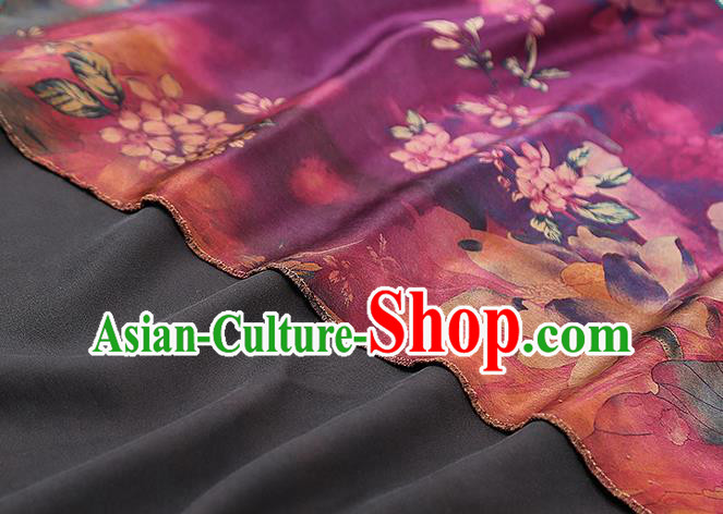 Chinese Traditional Qipao Dress Purple Silk Fabric Classical Lotus Pattern Gambiered Guangdong Gauze Drapery