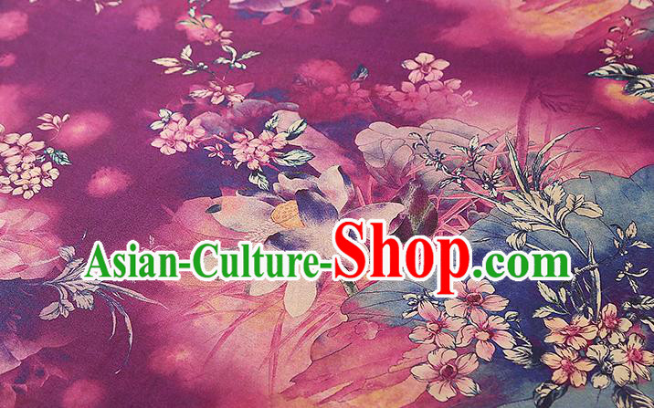 Chinese Traditional Qipao Dress Purple Silk Fabric Classical Lotus Pattern Gambiered Guangdong Gauze Drapery