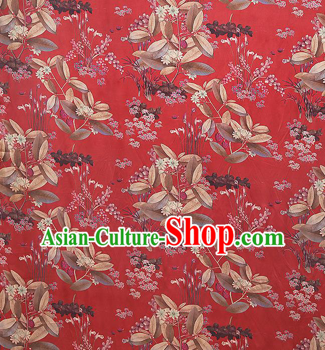 Chinese Wedding Printing Red Gambiered Guangdong Gauze Drapery Traditional Qipao Dress Silk Fabric