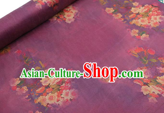 Chinese Qipao Dress Purple Brocade Fabric Traditional Classical Begonia Pattern Silk Drapery Gambiered Guangdong Gauze