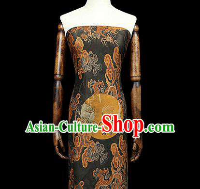 Chinese Printing Dragon Black Gambiered Guangdong Gauze Drapery Traditional Tang Suit Silk Fabric