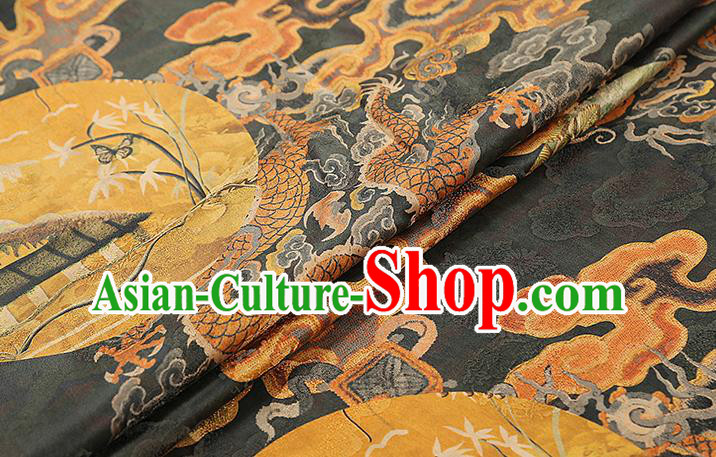 Chinese Printing Dragon Black Gambiered Guangdong Gauze Drapery Traditional Tang Suit Silk Fabric