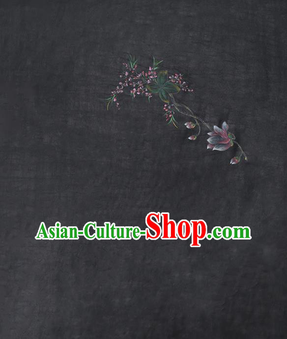 China Traditional Hand Painting Black Silk Fabric Cheongsam Drapery Classical Gambiered Guangdong Gauze