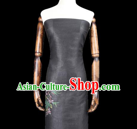 China Traditional Hand Painting Black Silk Fabric Cheongsam Drapery Classical Gambiered Guangdong Gauze