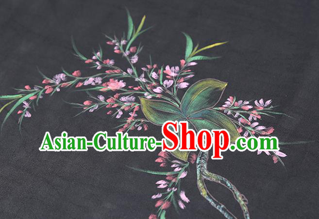 China Traditional Hand Painting Black Silk Fabric Cheongsam Drapery Classical Gambiered Guangdong Gauze