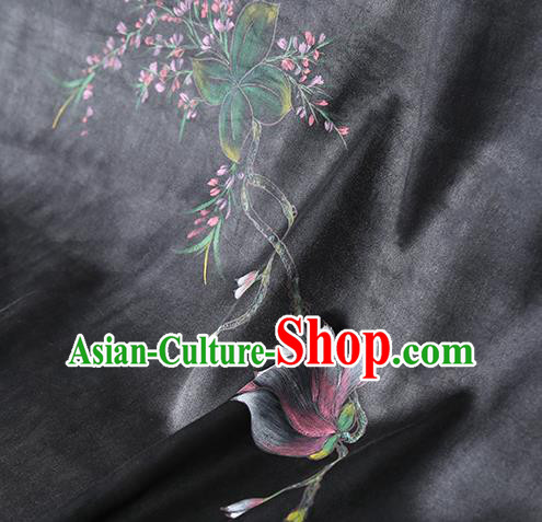 China Traditional Hand Painting Black Silk Fabric Cheongsam Drapery Classical Gambiered Guangdong Gauze