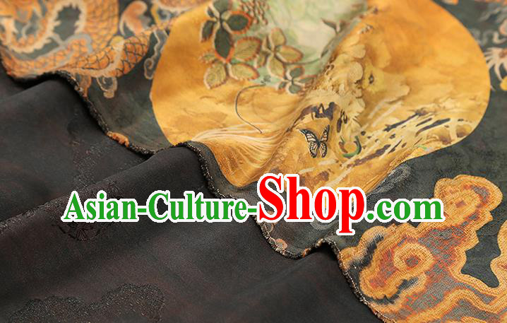 Chinese Printing Dragon Black Gambiered Guangdong Gauze Drapery Traditional Tang Suit Silk Fabric